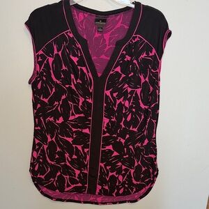 Worthington Black and Pink Floral Pattern Blouse